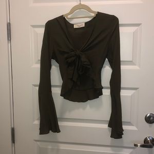 Army green belle sleeve crop top